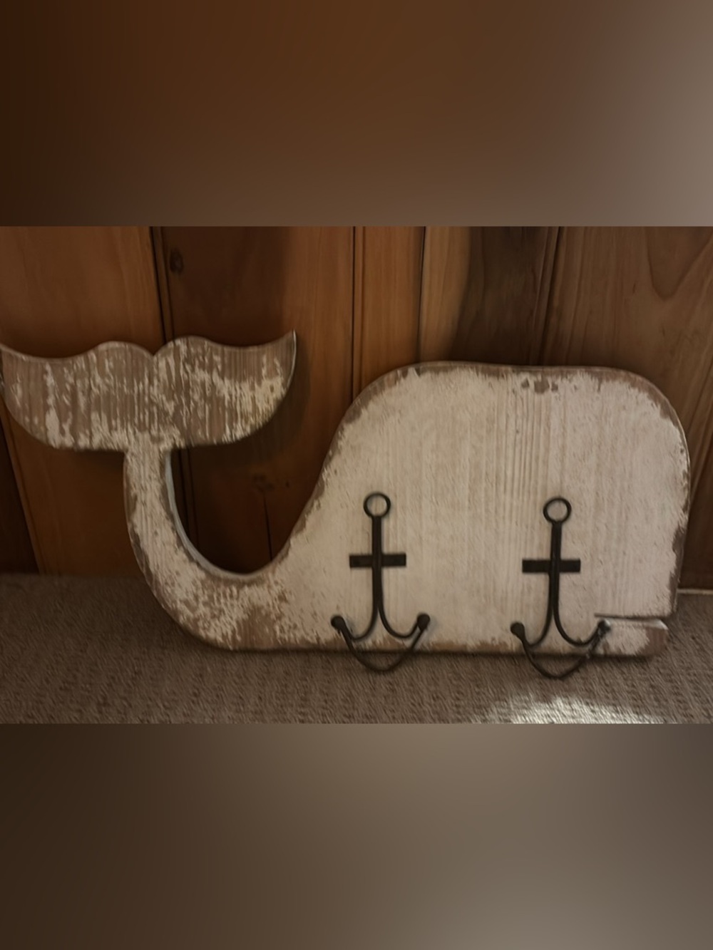Hobby Lobby Distressed White Whale Hook with Black Metal Anchor Hooks